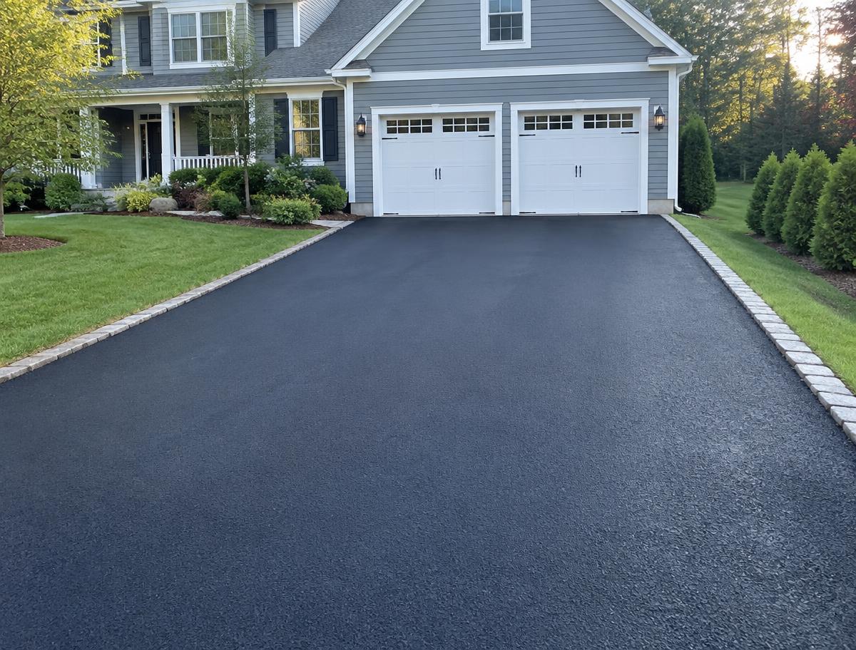 Freshly paved residential asphalt driveway near Boston